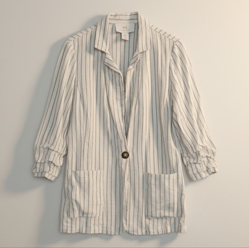Halston Linen Blend Striped Blazer Jacket